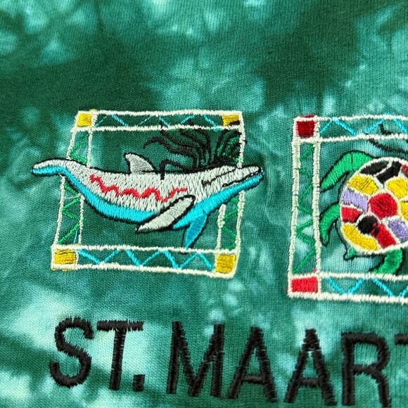 St Maarten Dutch West Indies T-Shirt Men's X-Large Green Tie Dye Embroidered VTG - Picture 3 of 8